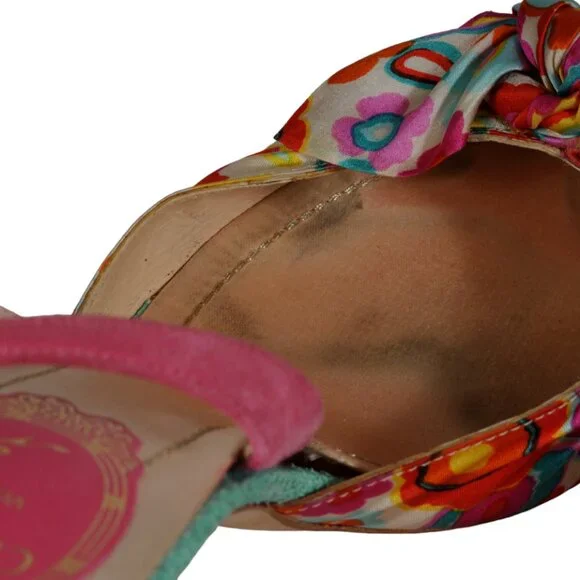 Rene Caovilla Womens Floral Fabric Slingback Pump US 7 EU 37 Pink Yellow Blue
